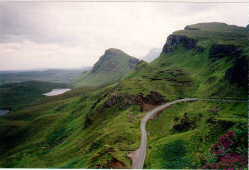 Das Quiraing-Massiv. Eine wilde Felslandschaft auf der Inselzunge Trotternish, Isle of Skye